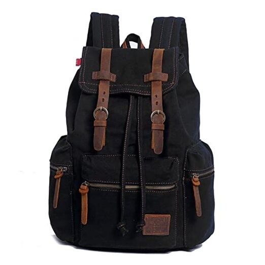 Vintage Unisex Canvas Backpack 17 Inch Laptop Daypack Casual Black Rucksack