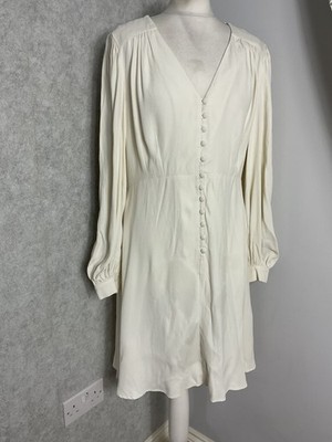 Ghost cream white button long sleeve knee midi dress Chest 41  UK 16 XL