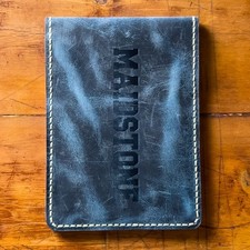 Maidstone Golf Yardage Book Cover Leather Distressed Patina Blue Wax Oil 5x7