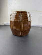 Vintage Ceramic Brown Barrel Cookie Jar Kitchen Craft Storage no lid