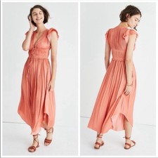 NWT Ulla Johnson Kaiya Dahlia Coral Pink Satin Pleated Midi Dress 6