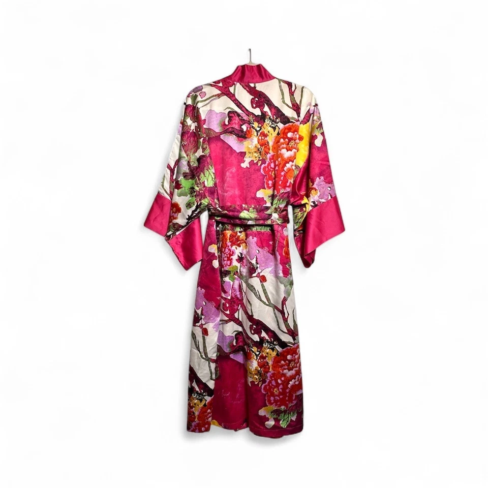 Bata kimono para mujer Natori XL estampado floral rosa con cinturón ropa de salón bolsillos de satén Foto 2 de 4