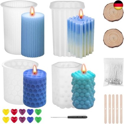 SUPERSUN 4 Pcs Silikonform Kerzeform mit 10 Kerzenwachs Farbe Kit 3D DIY Kerzen