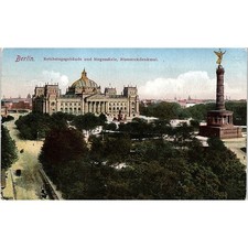 Berlin Reichstagsgebäude und Siegessäule Bismarckdenkmal Antique Postcard PE1