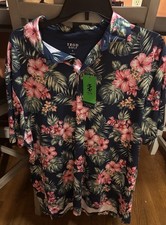 Izod Polo Shirt Mens Lg Blue Pink Floral Saltwater Collection Performance Aloha