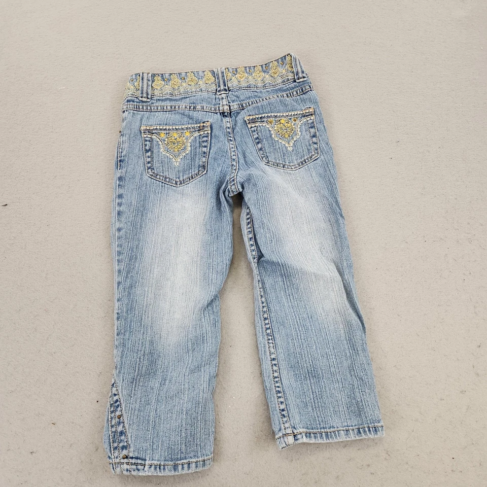 Jeans Bongo Niñas 12 Lavado Claro Azul Bordado Cintura Bolsillos Doble Botón Foto 4 de 4