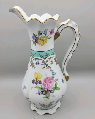 Paris Royal Peint a La Main Porcelain Pitcher Vase Floral Design With 24K Gold 