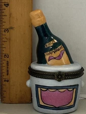 Trinket Pill Box Champagne Brut Wine Bucket Figural Figurine