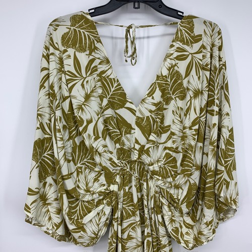 Aakaa Romper Womens Size Small Floral Leaf Print V Neck Dolman Kimono Sleeve - Picture 9 of 12