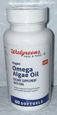 Walgreens Vegan Omega Algae Oil Dietary Supplement With DHA Oil 60 Softgels NEW 