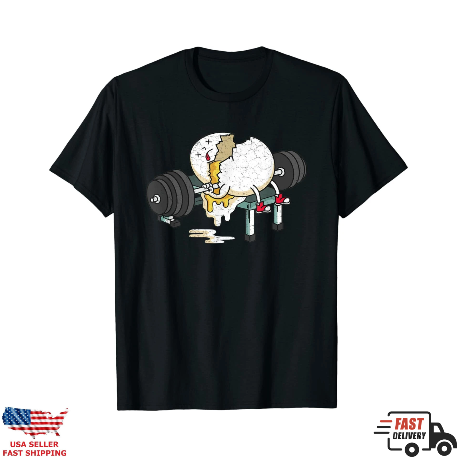 Funny Egg Lifting Weights T-Shirt Gym Humor Breakfast Fitness Graphic Tee