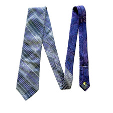 Robert Graham Mens 100 Silk Tie Blue Purple Gray Plaid Paisley Made In USA