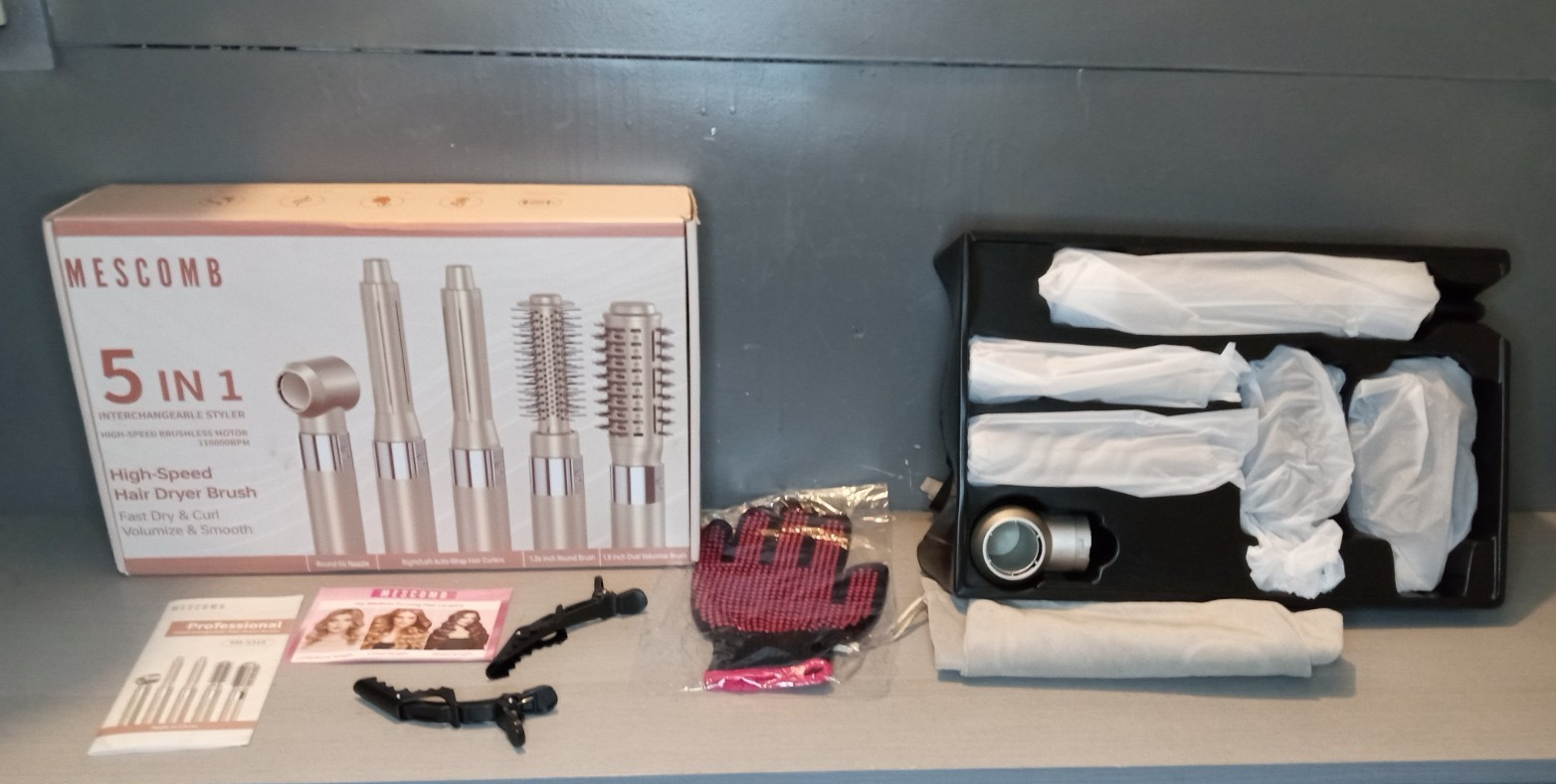 Mescomb 5 in 1 Hair Air Styler Rotating Hair Dryer Brush 110000 RPM  Frizz-Free