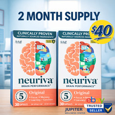 NEURIVA Original Brain Supplement Memory  Focus, 30 CT ea 2 Bottles Exp 2027