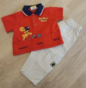 Y2K Disney Winnie the Pooh Embroidered Boys Polo Shirt & Matching Pants Set VTG