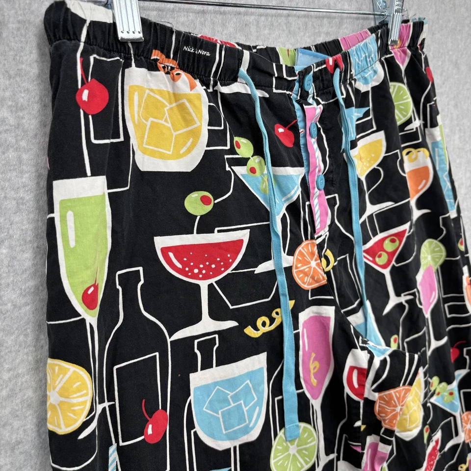 Pantalones Nick & Nora Mujer Pequeños Negros Estampado Cóctel Dormir Pijama Salón Algodón Foto 4 de 4