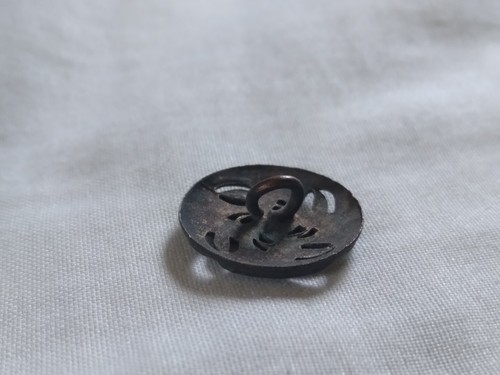Antique Green Enamel Pierced Metal Button. - Picture 9 of 12