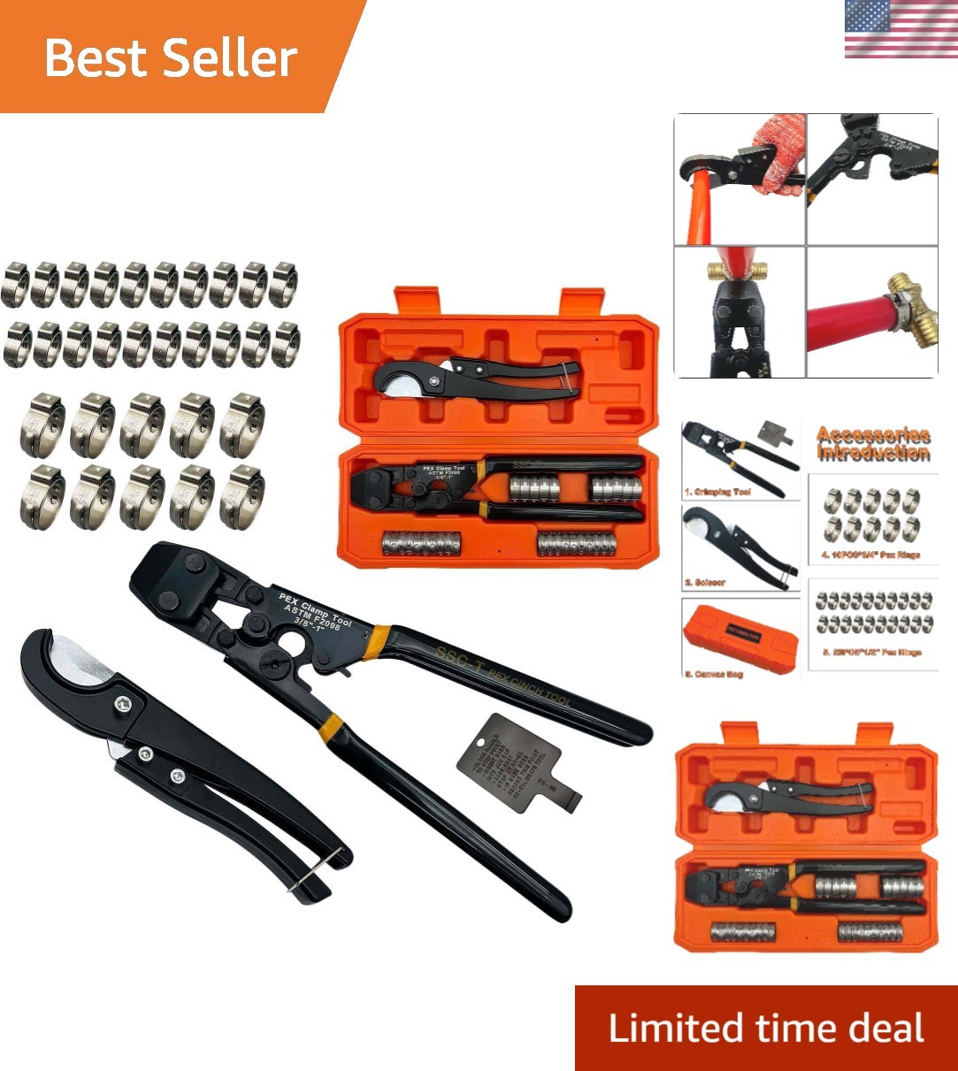 PEX Pipe Clamp Cinch Tool Crimping Tool Crimper for Stainless Steel Clamps fr...