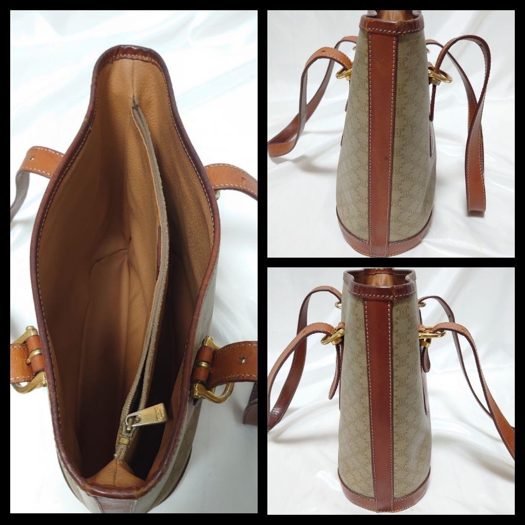 CELINE Vintage Macadam Pattern Tote Bag Beige Leather Authentic Excellent Condi — image 6