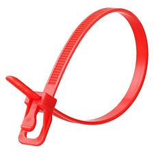 Cable Tie, 8 in L, 2.16 in Max Bundle Dia., Red, Nylon 6/6, 50 lb Strength, 100