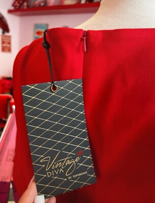 Red pencil dress pinup vintage bodycon snatched wiggle UK