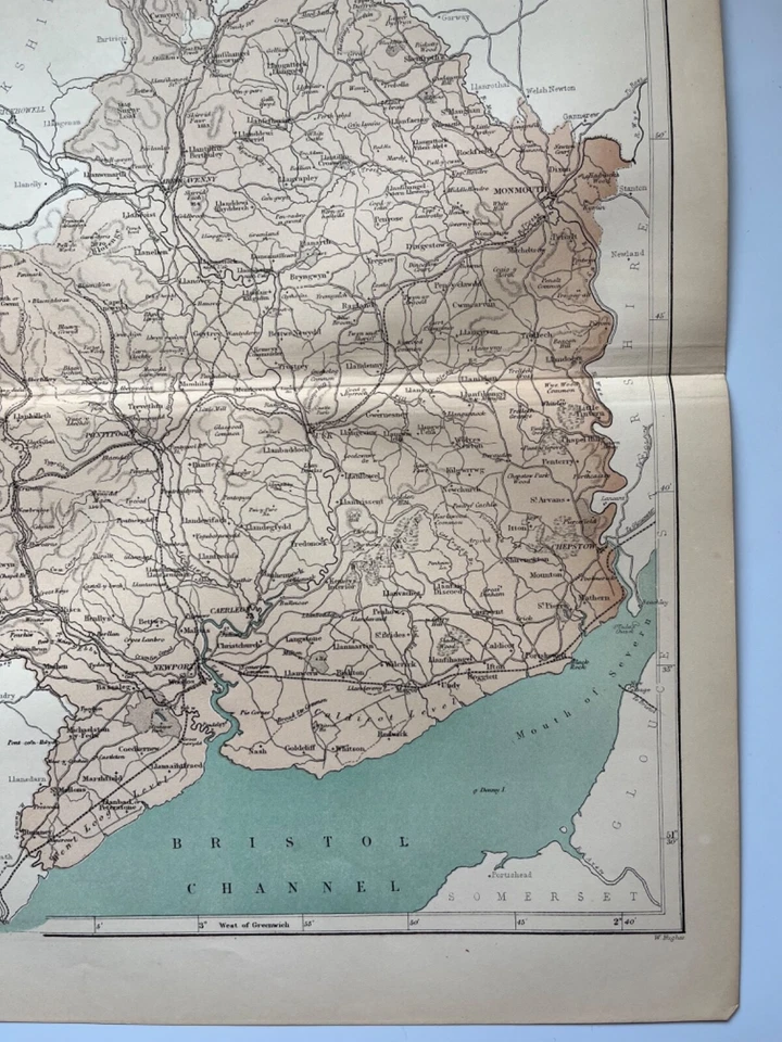 Mapa cromolitógrafo antiguo de 1868 de Monmouthshire Gales Foto 4 de 4