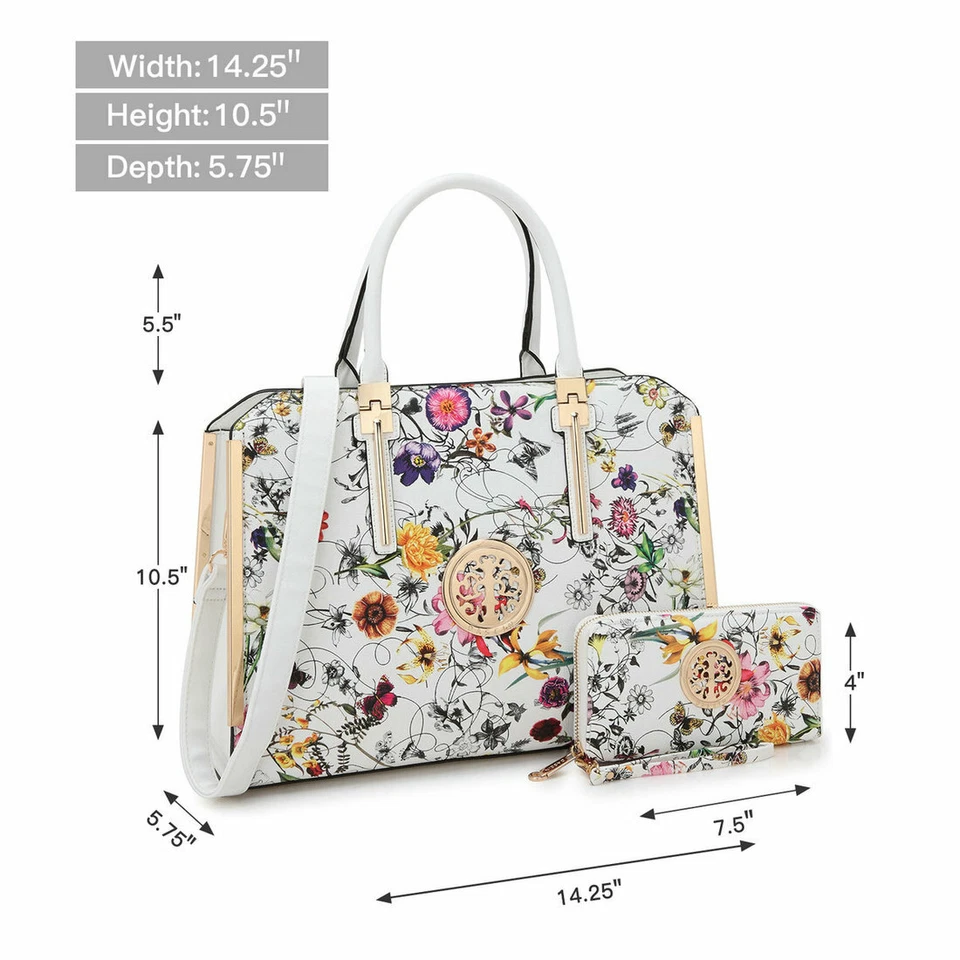 Women Classic Faux Leather Briefcase Medium Travel Handbag Card Holder Wallet - Image 3 of 4