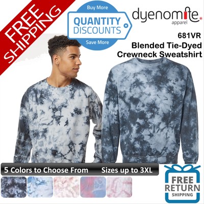 Dyenomite Men Blended Tie-dyed Crewneck Sweatshirt Air Jet Yarn Up To 3XL 681vr