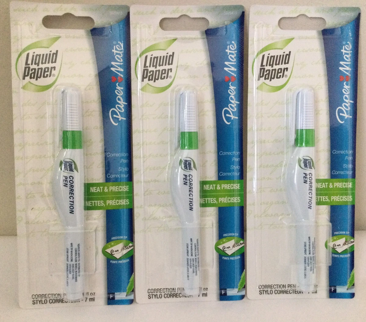 Papermate 3-PACK LIQUID PAPER White Out Correction PEN Fast Dry Precision  Tip