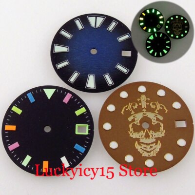 28.5mm Skull Watch Dial Face fit NH35A 4.2/3 O'clock Crown Luminous Index