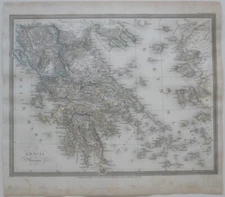 Original 1852 Meyer Map ANCIENT GREECE Lesbos Cyclades Athens Epirus Aegean Sea