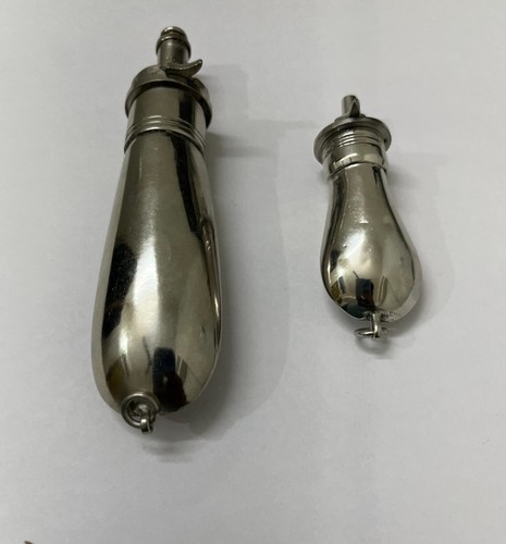Victorian Style Miniature Brass Nickel Plated Gun Powder Big & Small Pair Bottle - Picture 4 of 10