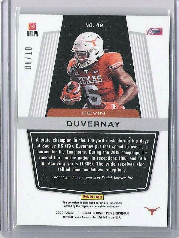 2020 Panini Obsidian Draft Devin Duvernay Yellow Electric Etch Auto Ravens 08/10 - Image 2 of 2