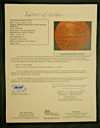 2000 NYC Hoops HOF Class Kareem Abdul Jabbar Signed Ball 9 Autos Full JSA Letter - Picture 12 of 12