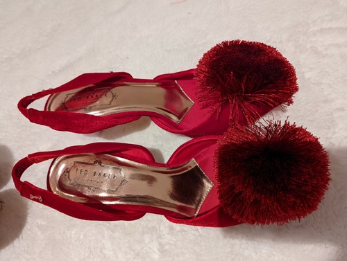 red kitten pom poms cute heels size 
