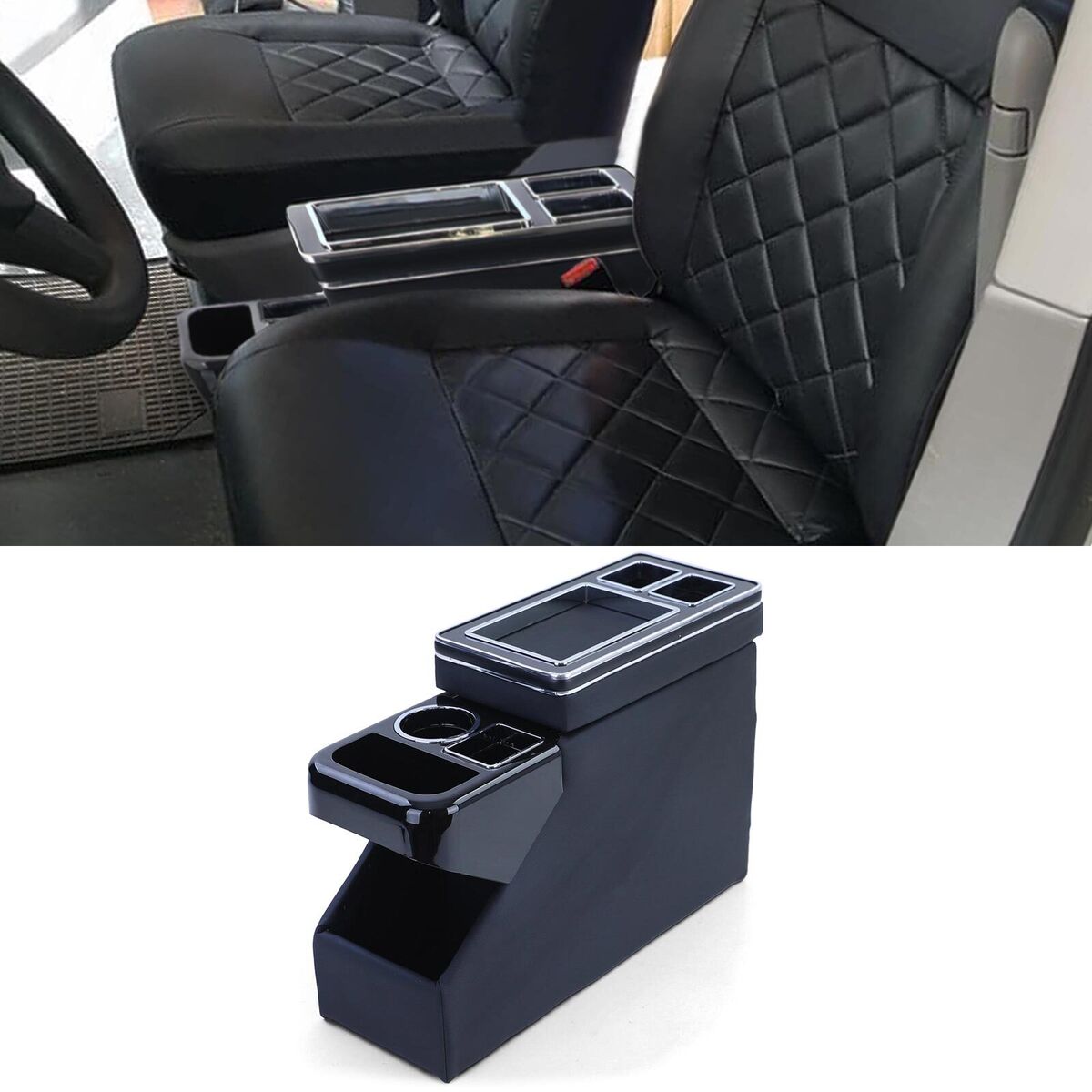 Center console with shelves storage compartment black glossy leather for VW  bus