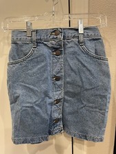 VINTAGE 80  s 90  s Lee Denim Blue Jean Button Skirt Girls Made in USA 12 Regular