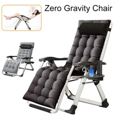 Barbella Lawn Chaise Zero Gravity Chair Portable Lounge Chair W/Cup Holder+Mat