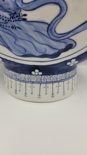 Chinoiserie Moon Flask Vase W/ Rabbit Double Handles 14" Tall Vintage - Picture 10 of 15