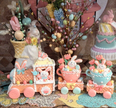 Martha Stewart EASTER Sugared Waffle Macaron Teacup Gingerbread 3pc Train NWT