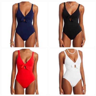 Robin Piccone Ava Plunge Underwire Neck Tie-Front One Piece Swimsuit