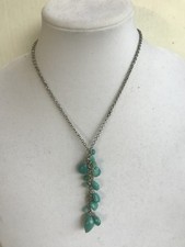 necklace turquoise color beads silver tone delicate drop dangle 24" elegant
