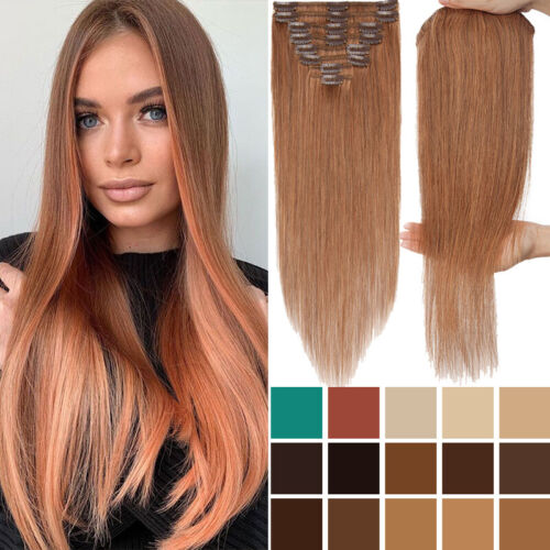 BALAYAGE Clip In 100% Real Remy Human Hair Extensions 8PCS/7PCS Full Head Weft - Picture 1 of 66