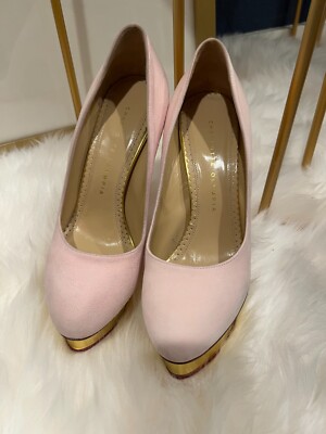 *100% AUTHENTIC* CHARLOTTE OLYMPIA Dolly Suede Platform Pumps/baby pink/37.5
