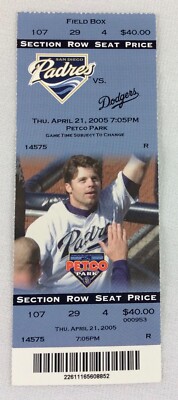 MLB 2005 04/21 LA Dodgers at San Diego Padres Full Ticket-Adam Eaton WP