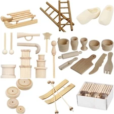 Adorable Paintable Miniature Wooden Accessories Ski Sledge Wheels Kitchen Pick