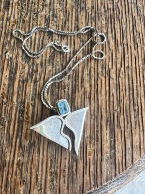 Vintage Mod Sterling Sajen Hell Jahrhundert Modern Blau Topas Pendant Halskette
