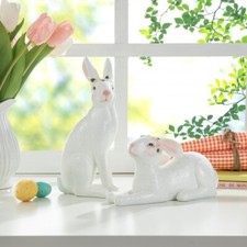 glitzhome Elegant Easter Bunny Table Statue Decorations Set of 2 Shiny 9.75"
