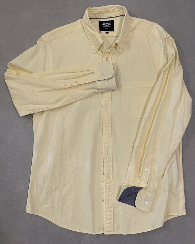 Camisa Charles Tyrwhitt Hombre Talla L Marfil/Amarillo Ajustada Abotonada Manga Larga LEER Foto 2 de 4