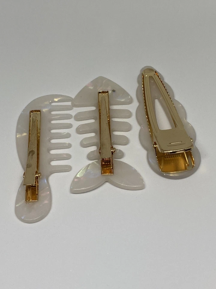 White Hair Clips Fish Bones Goth Kawaii Y2K 3 Piece Hair Accessories Women Girls - Image 3 of 3